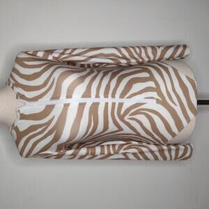 NWOT MICHAEL Michael Kors Women's White/Tan/Long Sleeve One-Piece Swimsuit Sz 10